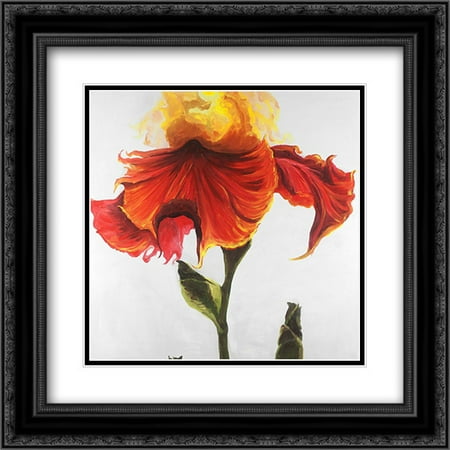 206 Matt - Blossoming Lily Flower 2x Matted 20x20 Black Ornate Framed Art Print by Atelier B Art Studio