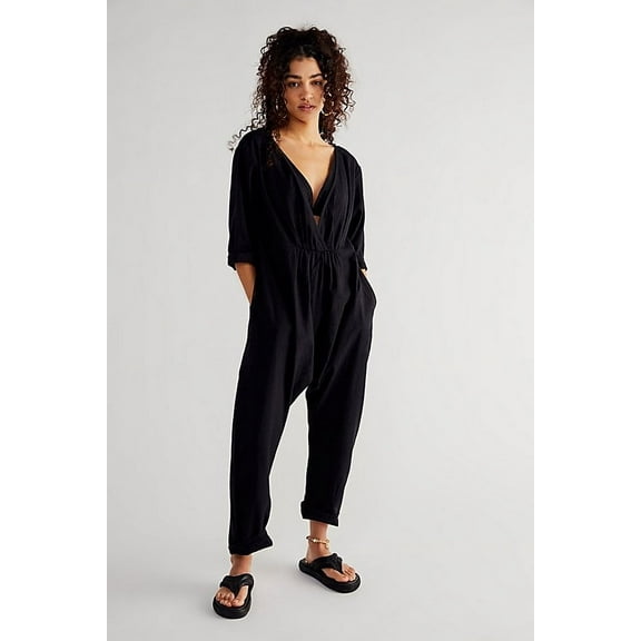 Free People BLACK Women's Endless Summer Right on Cue Romper, US Small