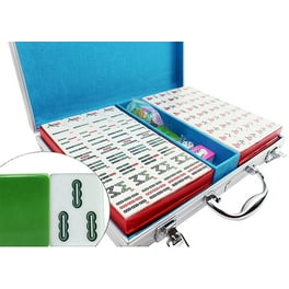 Chinese Mahjong Set With X-Large 1.5 Inch Blue Tiles - 144 Pieces With Case & Mat