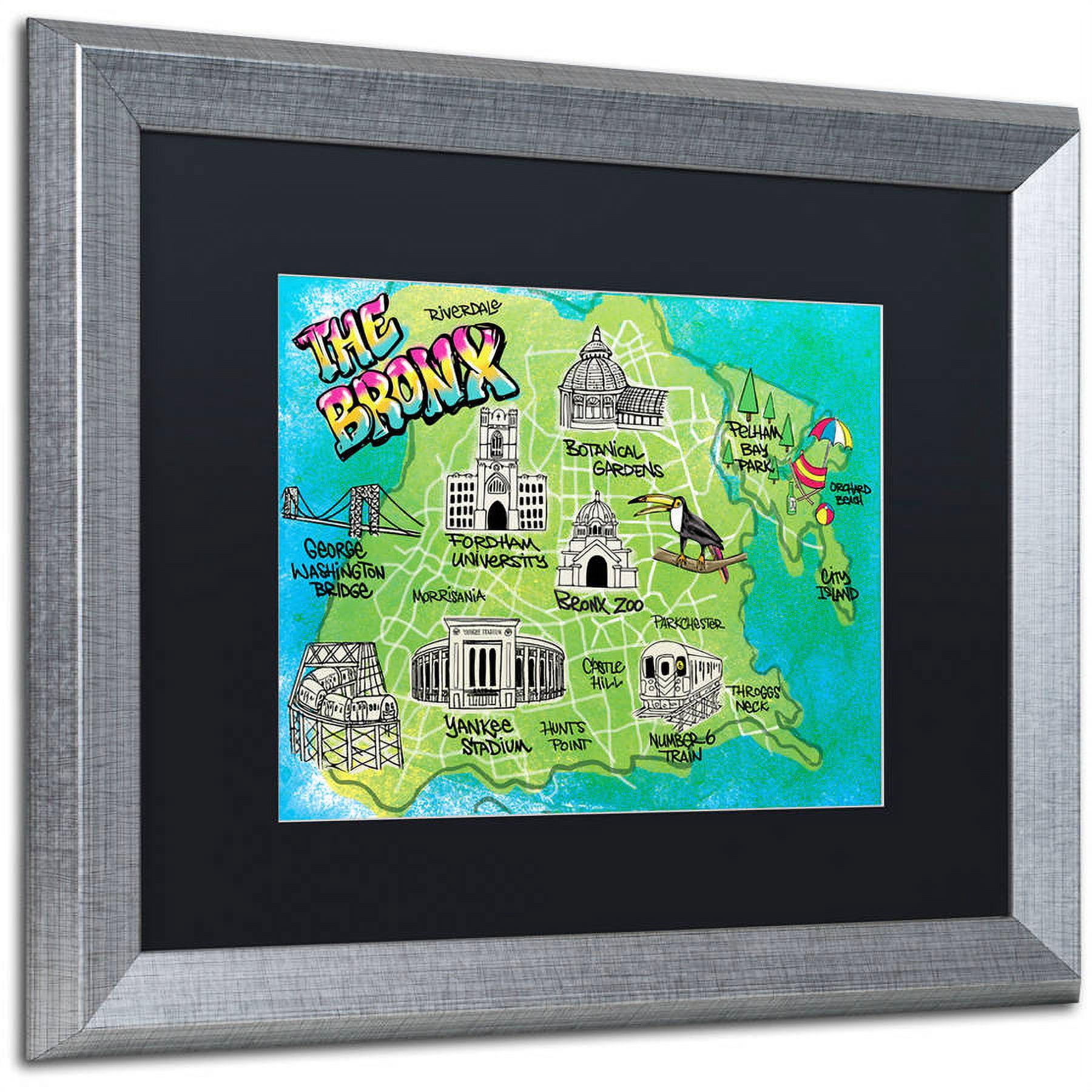 Trademark Fine Art "Bronx Map" Canvas Art by Elizabeth Caldwell, Black Matte, Silver Frame