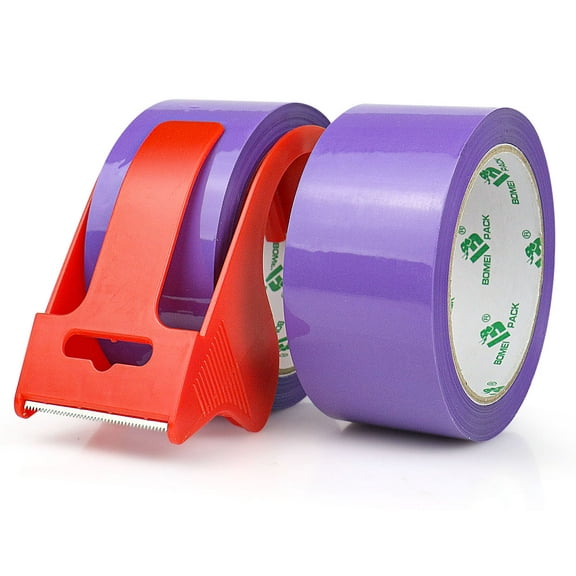 Bomei Pack Purple Packing Tape with Dispenser, 2 Refill Rolls, 1.88 Inch x 55 Yards