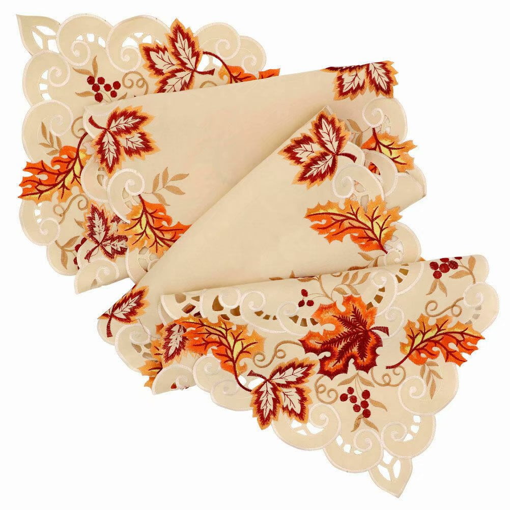 Coolmade 67 x 15 Inch Embroidered Maple Leaves Table Runner, Handmade Table Cover for Fall and Thanksgiving Party Decoration
