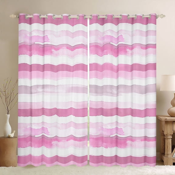 Homewish Painting Graffiti Black Out Curtains,Minimalist Stripes Lines Curtains Pack of 2 (42x63 Each),Pink White Bedroom Curtains For Girl Boys,Super Cozy Room Decor