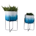 thumbnail image 4 of Ombre Metal Planters on Stand as Flower Pots  Home Decor for Indoor and Outdoor Plants - Raised Plant Pots for Living Room, Entryway, Patio, and Garden - Set of 2, 23", 19", Blue & White, 4 of 9