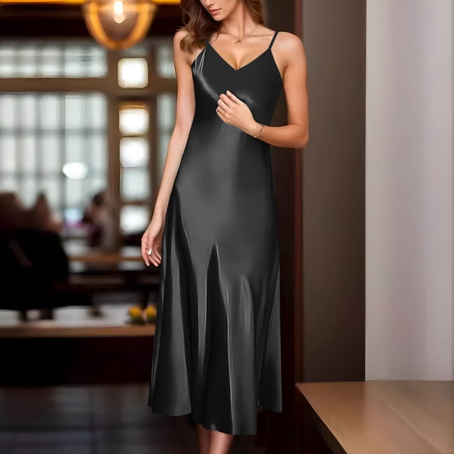 Gspmoly Robes d'Été, Robe Longue Décontractée Ajustée pour Femme, Couleur Unie, Ample, Sans Manches, à Col en V, Robe Camisole, Robe de Cocktail, Liquidation