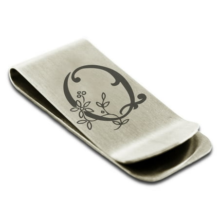 Tioneer - Stainless Steel Letter Q Initial Floral Monogram Engraved Engraved Money Clip Credit ...
