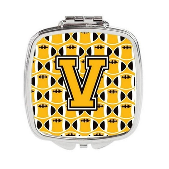 Carolines Treasures Letter V Football Black - Old Gold & White Compact Mirror