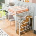 thumbnail image 2 of Full Size Metal Loft Bed In White With Wardrobe, Desk, And Improving Storage Shelves Practical, 2 of 7