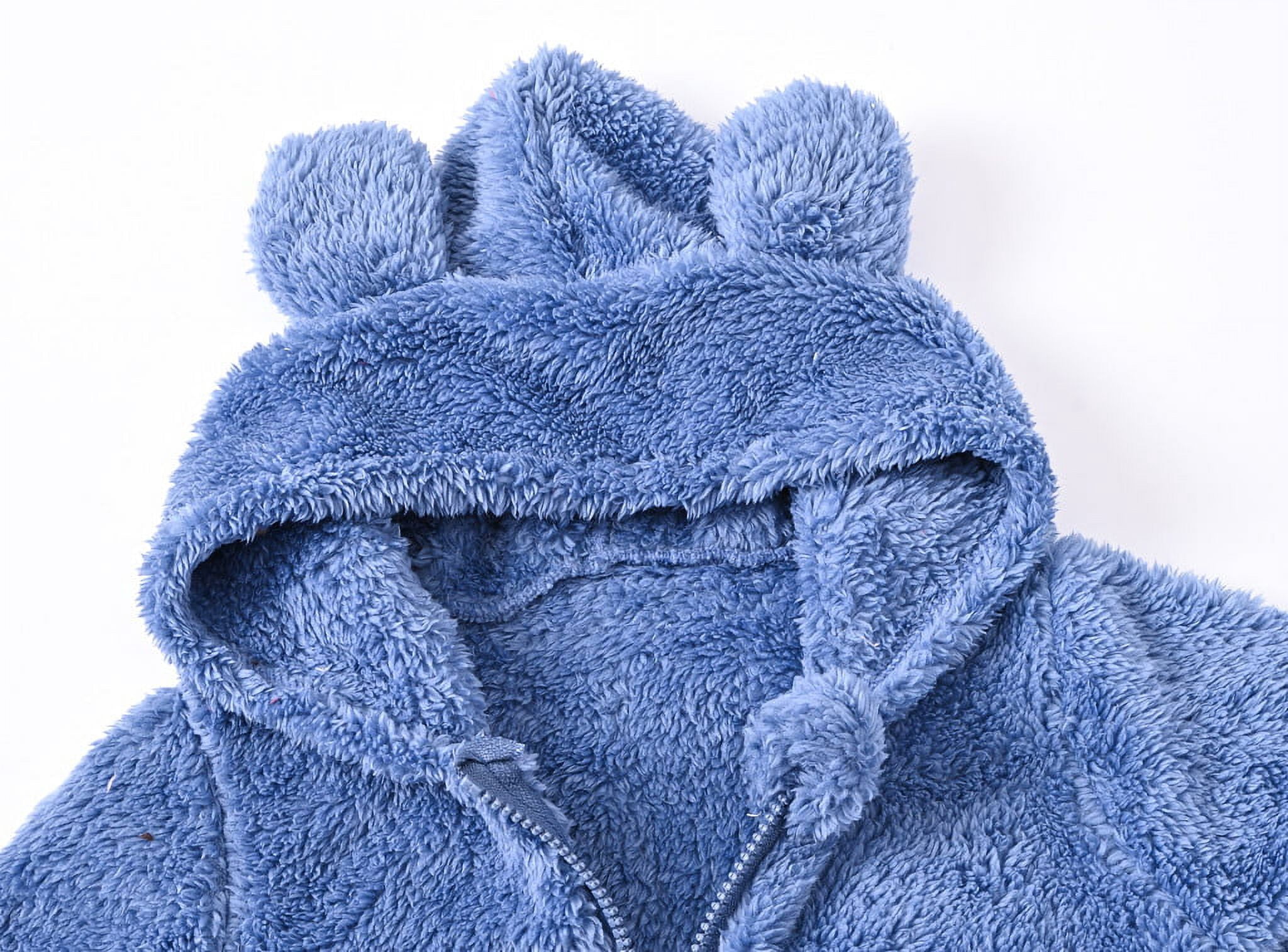MHZLDYZ Newborn Baby Jumpsuit Hooded Fleece Rompers Bear Ear Warm Thick Snowsuit Long Sleeve Onesies Outwear Outfits Jumpsuit Baby Winter Clothes (Blue,100)