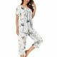 thumbnail image 2 of Sexy Pijama Conjunto para las Mujeres, Cuello Redondo Blusa de Manga Corta Y Pantalones, Traje de Moda Casual, 2 of 9