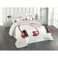 thumbnail image 2 of Ambesonne Music Quilted Coverlet 3 Pcs, Love Sound Headphones, King Size, Red Black Grey, 2 of 4