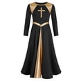 thumbnail image 3 of YiZYiF Kids Girls Lyrical Praise Dance Dress Metallic Cross Liturgical Maxi Gown Long Sleeve Worship Church Robe Black 6, 3 of 6