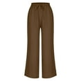 thumbnail image 6 of BADHUB Womens Linen Pants 2025 Cutout Side Summer Casual Beach Drawstring Elastic Waist Trousers Brown L, 6 of 9