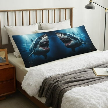 3D Realistic Shark Body Pillow Cover with Zipper, Cooling body pillow pillowcase for Hot Sleepers, Long Pillow Case for Bed and Sofa