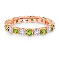 thumbnail image 3 of Gem Stone King 1.20 Ct Round Green Peridot and White Created Sapphire 18K Rose Gold Plated Silver Eternity Band Ring (Size 9), 3 of 7