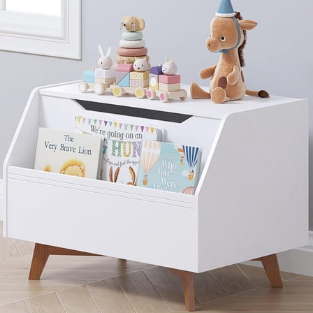Toy Box, Wooden Toy Chest, Kids Storage Organizer Bench with Front Book Storage Area for Boys and Girls, Children's Furniture, White