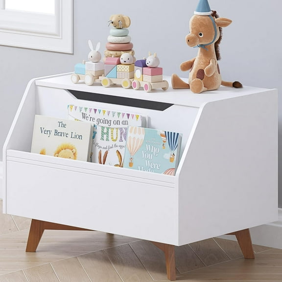Toy Box, Wooden Toy Chest, Kids Storage Organizer Bench with Front Book Storage Area for Boys and Girls, Children's Furniture, White