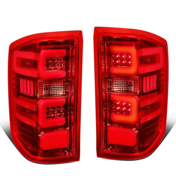 DNA Motoring For 14-19 Chevy Silverado GMC Sierra 3D LED Bar Red Chrome lens Tail Light Lamps Pair