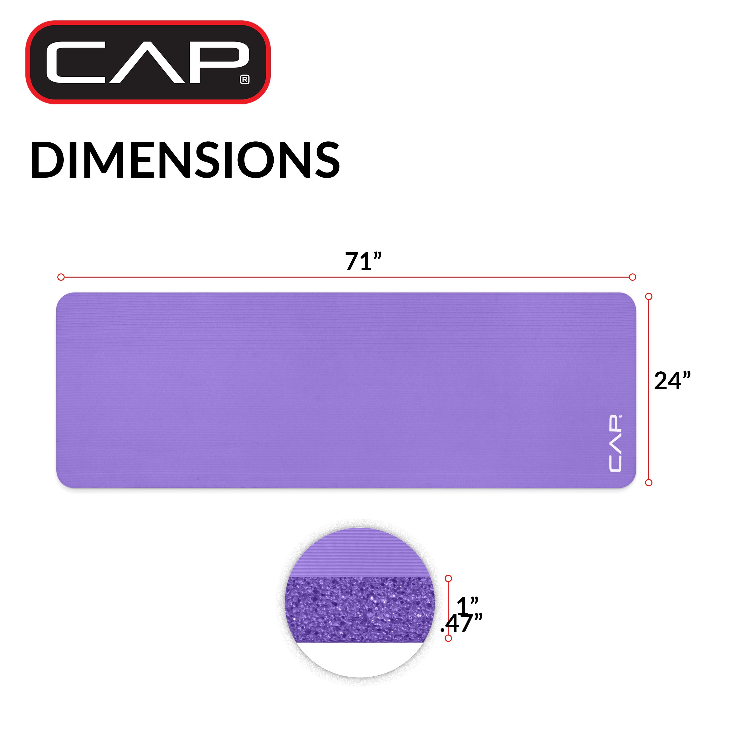 CAP High Density NBR Foam 1-inch Thick Exercise Yoga Mat with Carry Strap, 71"x24"x1" (25.4mm Thick), Purple