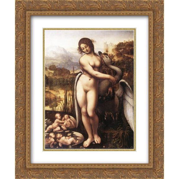 Leonardo Da Vinci 2x Matted 20x24 Gold Ornate Framed Art Print 'Leda and the Swan'