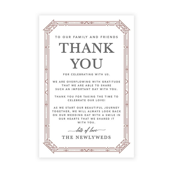 Koyal Wholesale Elegant Art Deco Wedding Thank You Place Setting Cards for Table Reception, Dinner Plates, 56-Pack