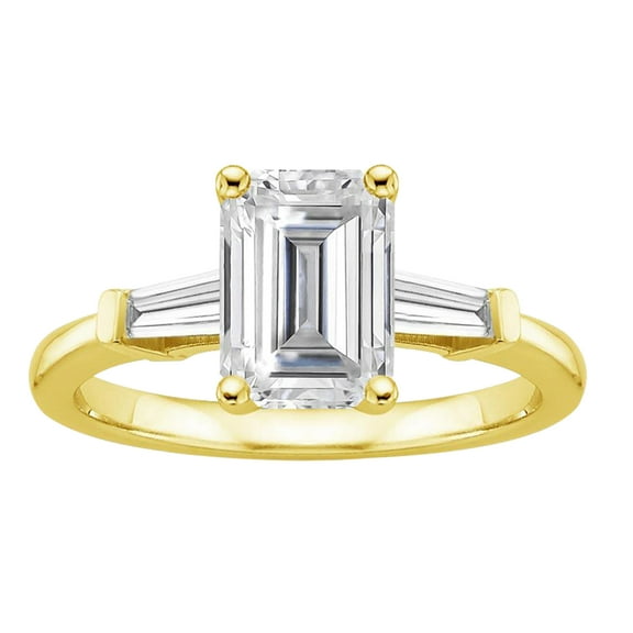 Arista 1.33 ct Emerald Swarovski Diamonds Three Stone Engagement Ring in Yellow Plated Sterling Silver