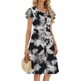 thumbnail image 4 of Fantaslook Women Summer Dresses V Neck Ruffle Sleeve Casual Flowy Sundresses Button Floral Midi Dress with Pockets, 4 of 8