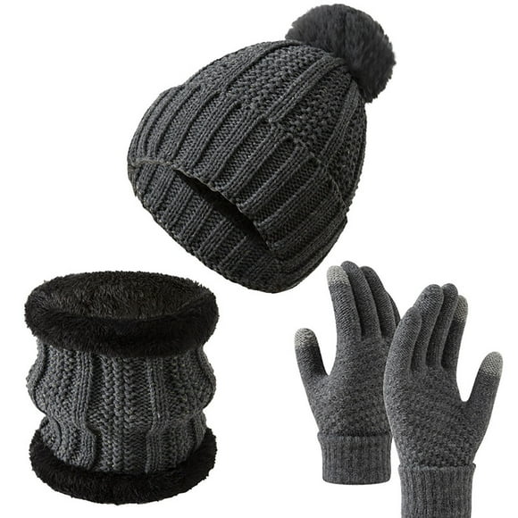 COM1950s Hat and Gloves, Gloves for Winter, European and Winter Knitted Warm Gloves Hats Scarves Three Piece Set with Thick Velvet and Hat, Warm Winter Gloves, Hats and Gloves