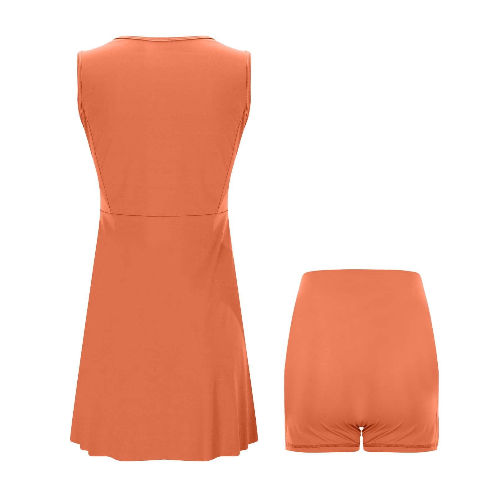 OSOLU Solid Color Tennis Dress Women Athletic Dress Built In Easy Shorts & Bra High Neck Workout Dresses Fashionable Sundress Dresses For Women 2025 Elegant Classy