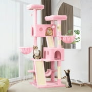 Amolife 65.7" Large Cat Tree and Tower Condo for Indoor Cats with 2 Scratching Boards, Hammock & Post, Pink