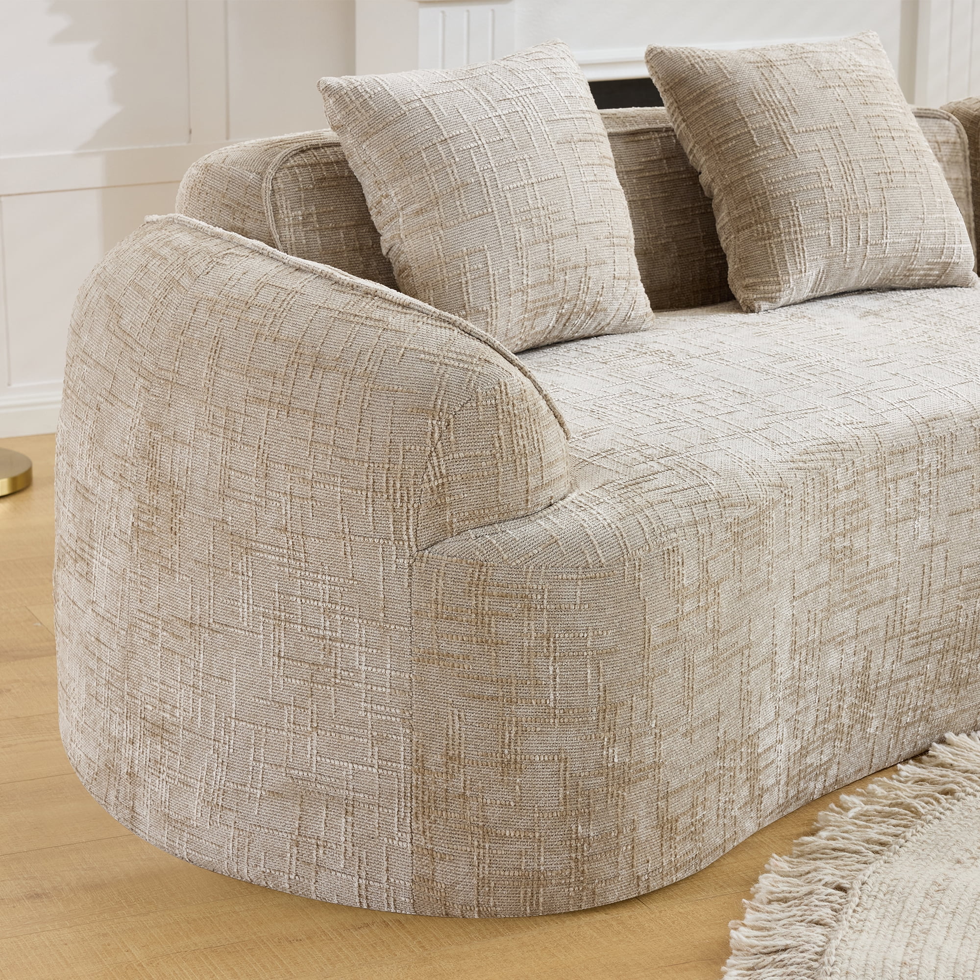 MAYEERTY 4-Seat Curved Compressed Sectional Sofa, Upholstered Cloud Modular Couch with Throw Pillows, No Assembly for Living Room Apartment Small Spaces
