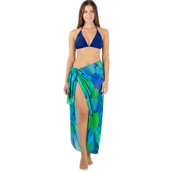 LA LEELA Women's Bikini Beach Wrap Swimwear Cover up Bathing suit Summer Wraps Swimsuit Sarong Skirts for Women One Size Azure, Leaves