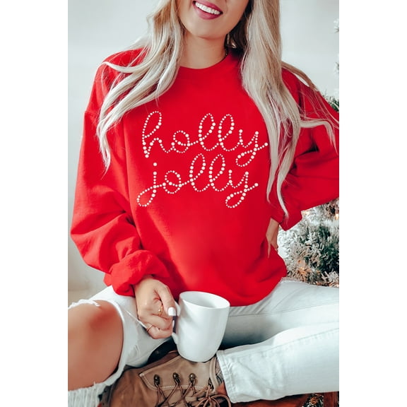 Ushdele Chic 'Holly Jolly' Red Graphic Sweatshirt - Warm & Stylish!