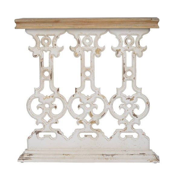 CoSoTower 32" X 12" X 32" Classic Vintage White Wash Console Table with Brown Wood Top