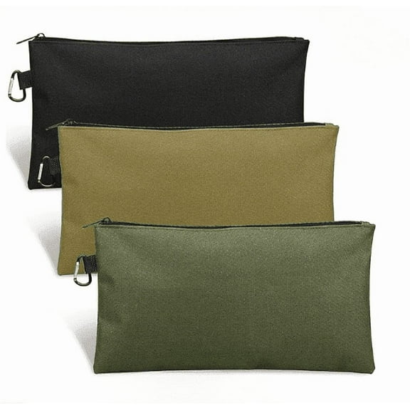 3 Pack Tool Bag Zipper Pouch, Premium Tool Pouch, Utility Multipurpose Storage Organizer Tool Pouches with Carabiner Metal Zipper for Tools, Stationary, Pencil Pouch (3 Pack, Tan, Black,Navy Green)