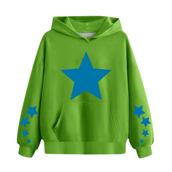 Eltusu Boys Fall Hoodies, Pullover Long Sleeve Printed Loose Boys Sweatshirts Green Size 5-6 T