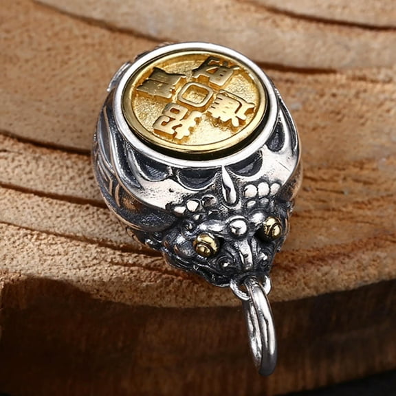 K-KED Solid 925 Sterling Silver Lucky Characters Rich Coin Wealth Turtle Pendant 8.9g