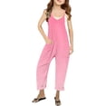 thumbnail image 1 of MIASHUI Combinaison pour Filles à Col en V Sans Manches, Décontractée, Pantalon Long, Rose, 11-12 Ans, 1 of 5