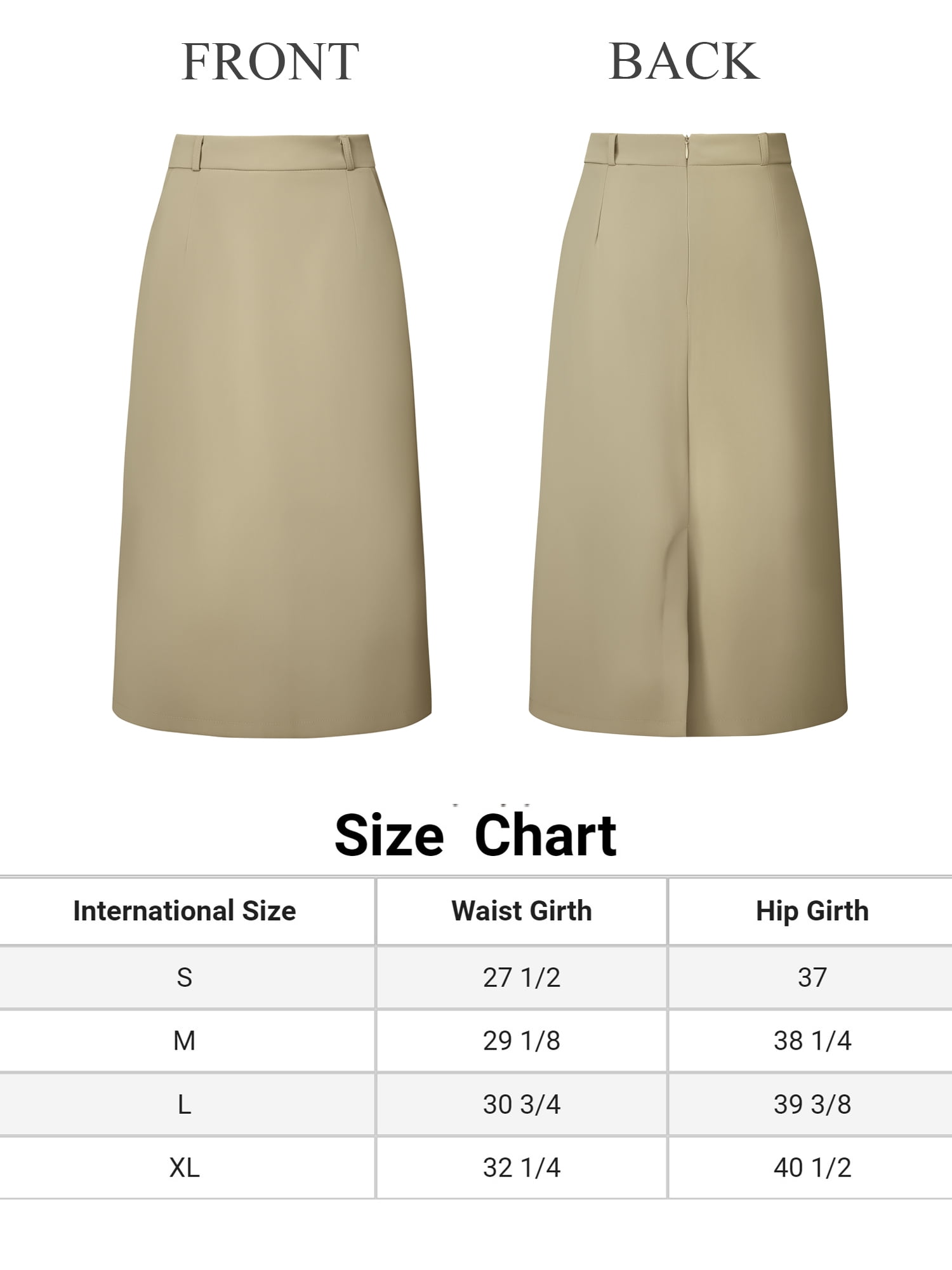 DARING DIVA Women's Pencil Skirt with High Waist and Split Back M Khaki