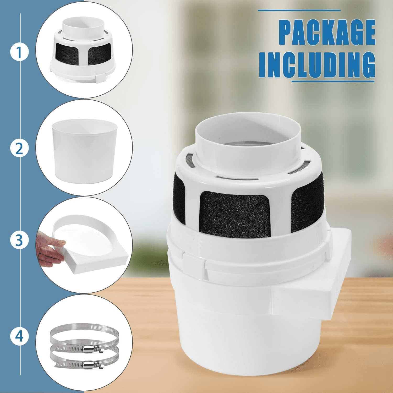 TUOOWO Indoor Dryer Vent Kit Lint Trap Bucket Dryer Vent with 4-Inch by 5-Feet Silver Proflex Duct