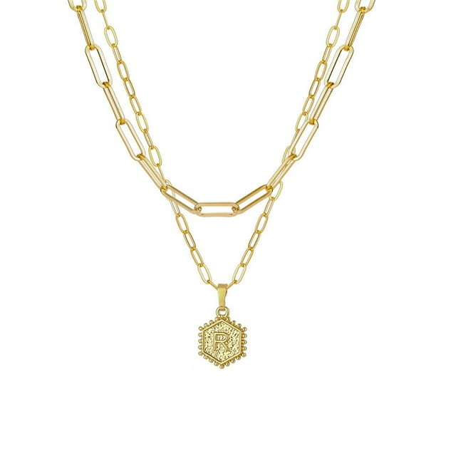 Xihbxyly Collar Chapado En Oro, Elegante Colgante con Inicial En Capas, Cadena con Diseño Hexagonal, Longitudes Ajustables para Un Estilo Versátil, Un Regalo Especial para Mujer, Perfecto para Ocasio