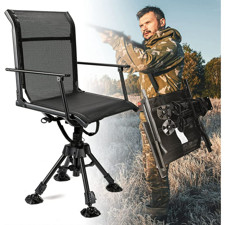Kemimoto 360° Silent Swivel Blind Hunting Chair, Hight Adjustable Quick  Folding Portable Comfortable Camping Hunting Fishing Chair