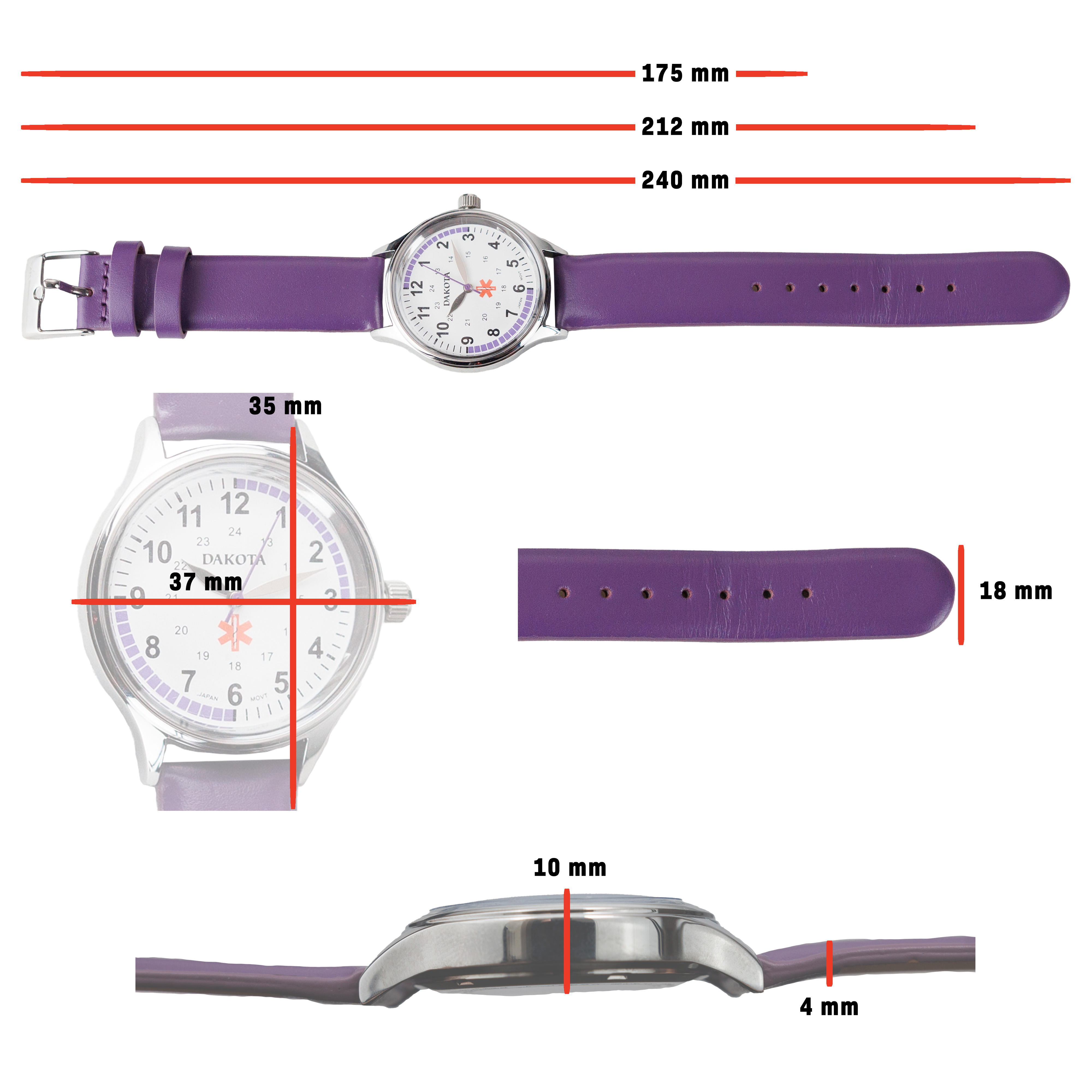 Dakota Nurse Watch – Easy Read Dial, Military Time, Silicone 