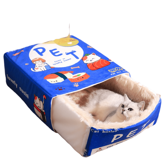Caja de galletas completamente cerrada, cama para gatos y mascotas, rectangular, extraíble