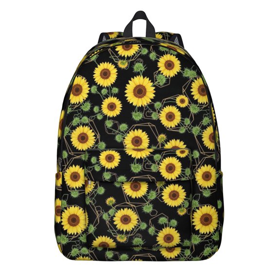 Sunflower and Geometric Black Pattern Backpack for School, Cute School Bag with Adjustable Shoulder Straps and Padded Back, 15.7"x11.8"x5.5"