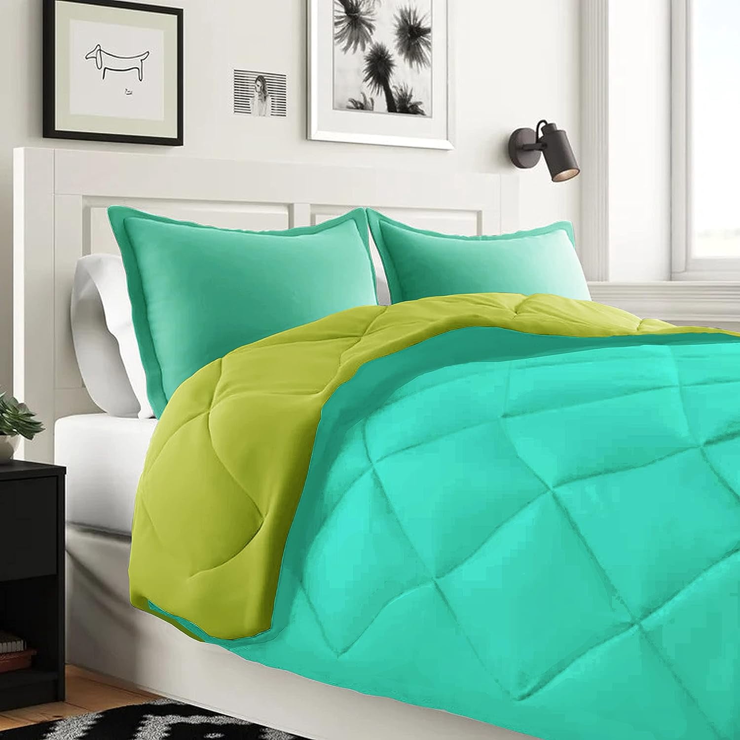 Elegant Comfort 7-Piece Bed-in-a-Bag Comforter and Sheet Set- 1500 Series 7-Piece King Size Bed-in-a-Bag, Bed Sheets and Comforter Set, Wrinkle and Stain Resistant, Aqua/Lime