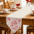 thumbnail image 2 of Pink Thanksgiving Table Runner Linen Burlap Table Runner 36 Inches Small Fall Mushroom Maple Leaves Plants Dresser Scarves for Kitchen Island Coffee Dining Room Party Holiday Decoration 13"x36", 2 of 8