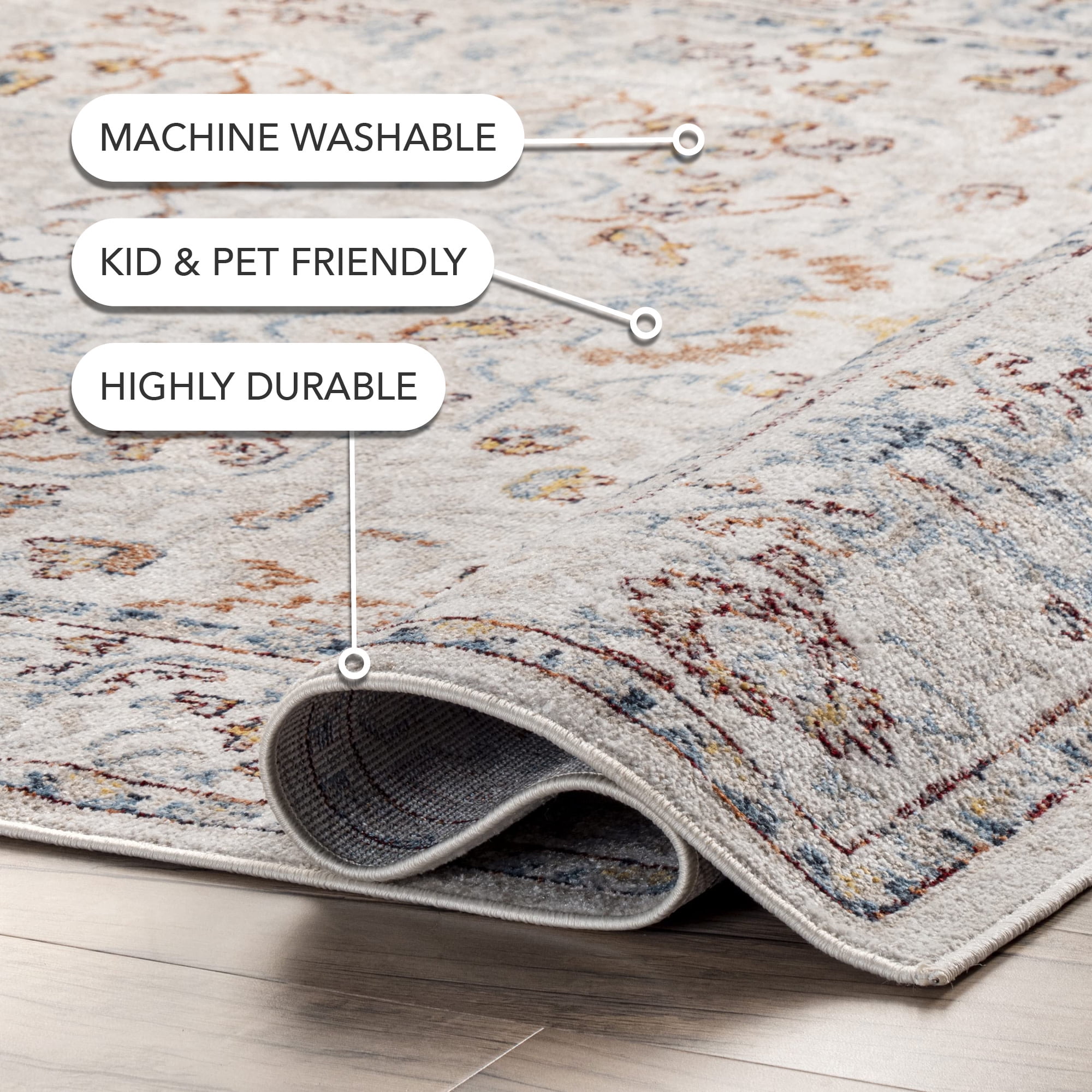 Nuloom Cady SpinClean Machine Washable Transitional Area Rug, 9' x 12', Cady Beige