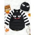 thumbnail image 3 of Wassery Baby Girls Boys Sweater Rompers 3 6 9 12 18 Months Infant 2Pcs Halloween Outfits Long Sleeve Cat Face Print Jumpsuit with Beanie Hat Set Newborn Clothes, 3 of 8