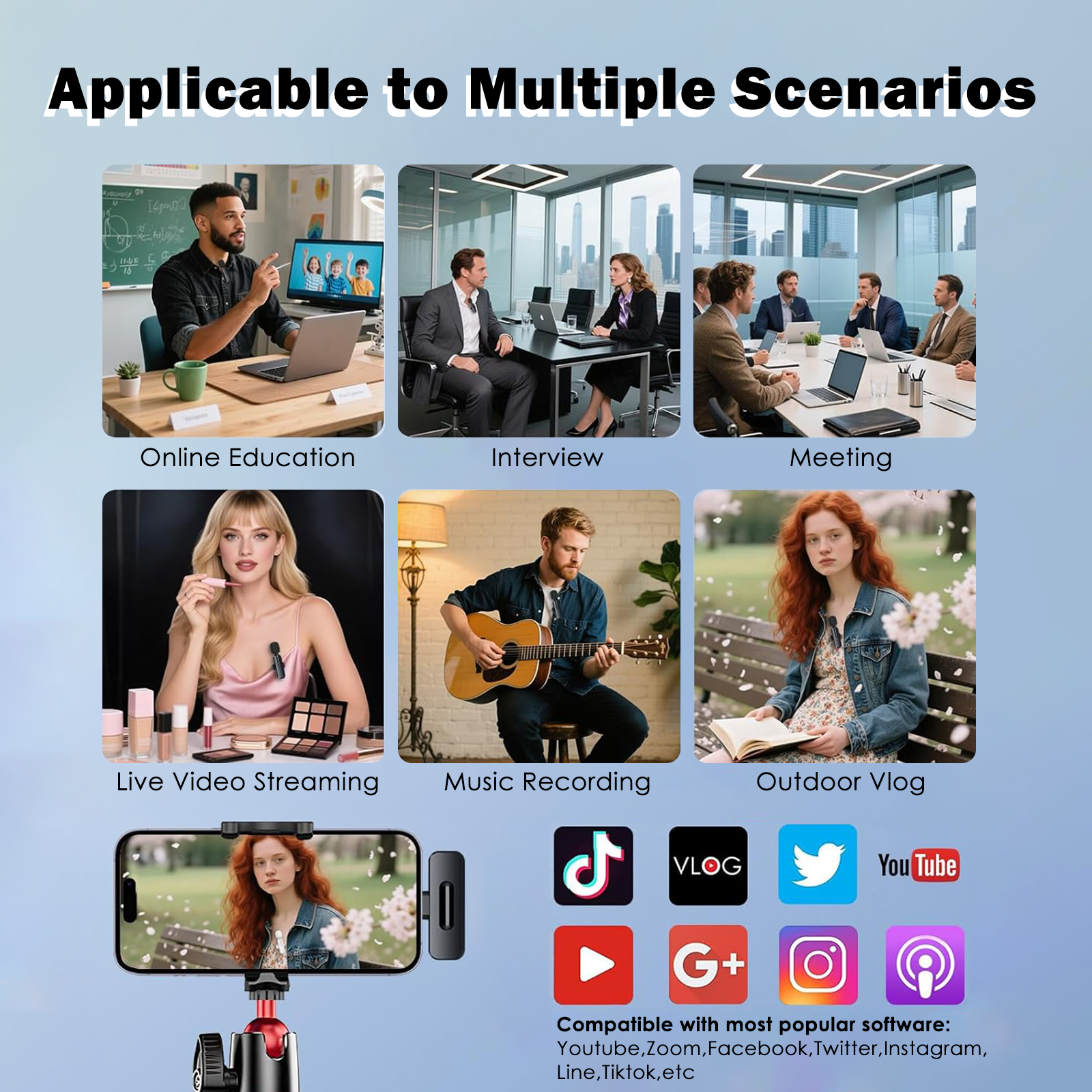 Wireless 2 Pack Clip-on Mini Microphone Compatible with iPhone iPad Android for Video Recording Tiktok Youtube Vlog Podcast, Black